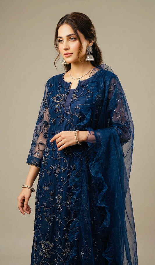Cutdana Sharara Suit Navy