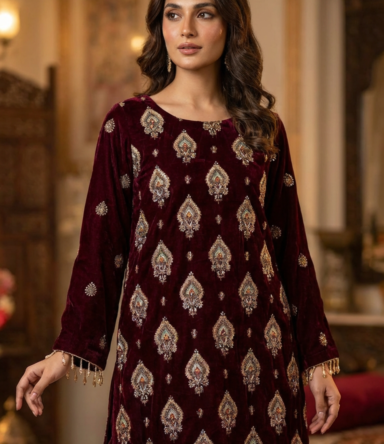 Velvet Suit with Shawl