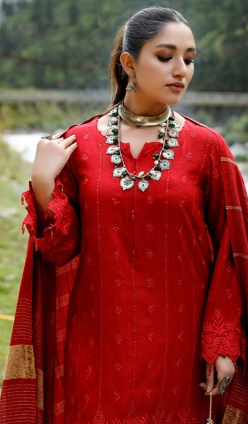 Tehzeeb Winter Unstitched Leather Peach Fabric