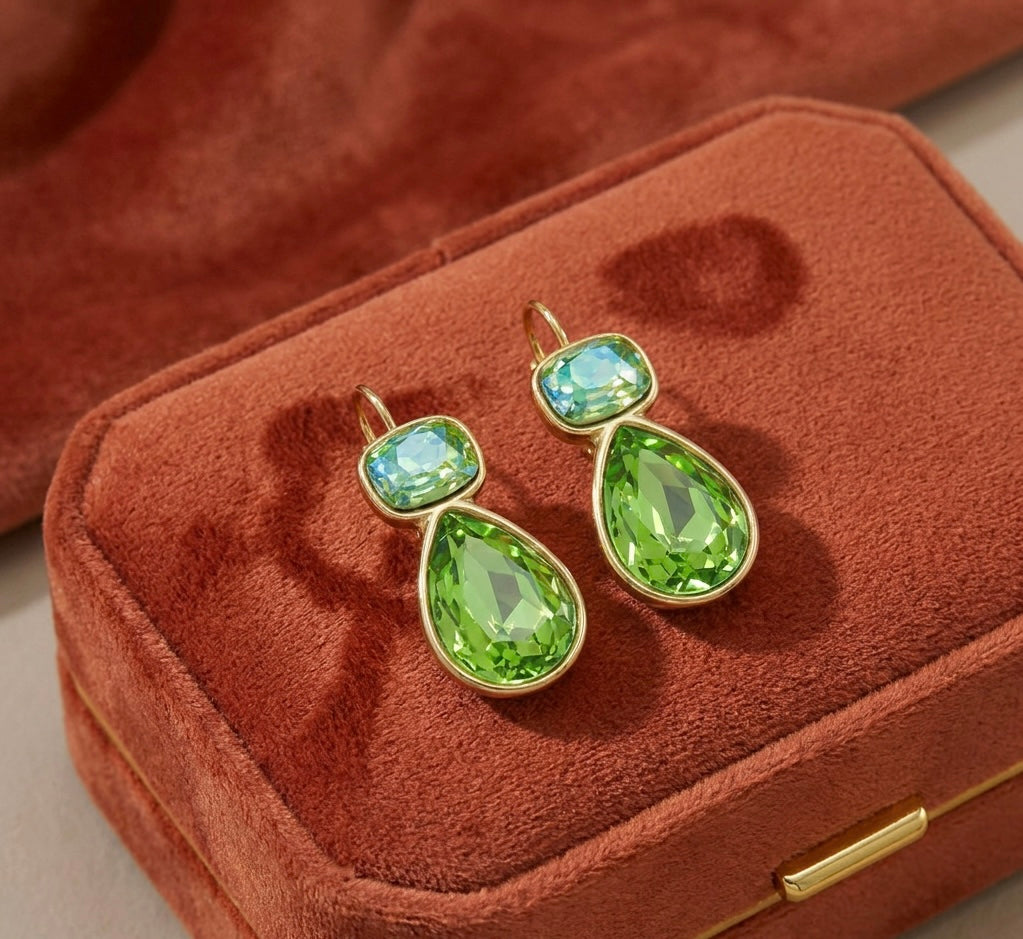 Zircon Pear Drop Gold Plated Earrings Lime