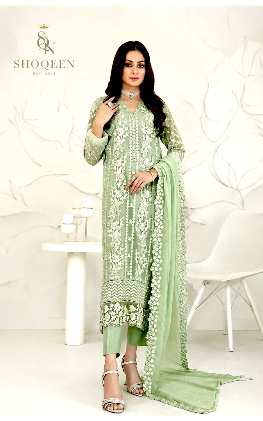 Tawakkal Cala Collection — Green Embroidered Chiffon Outfit