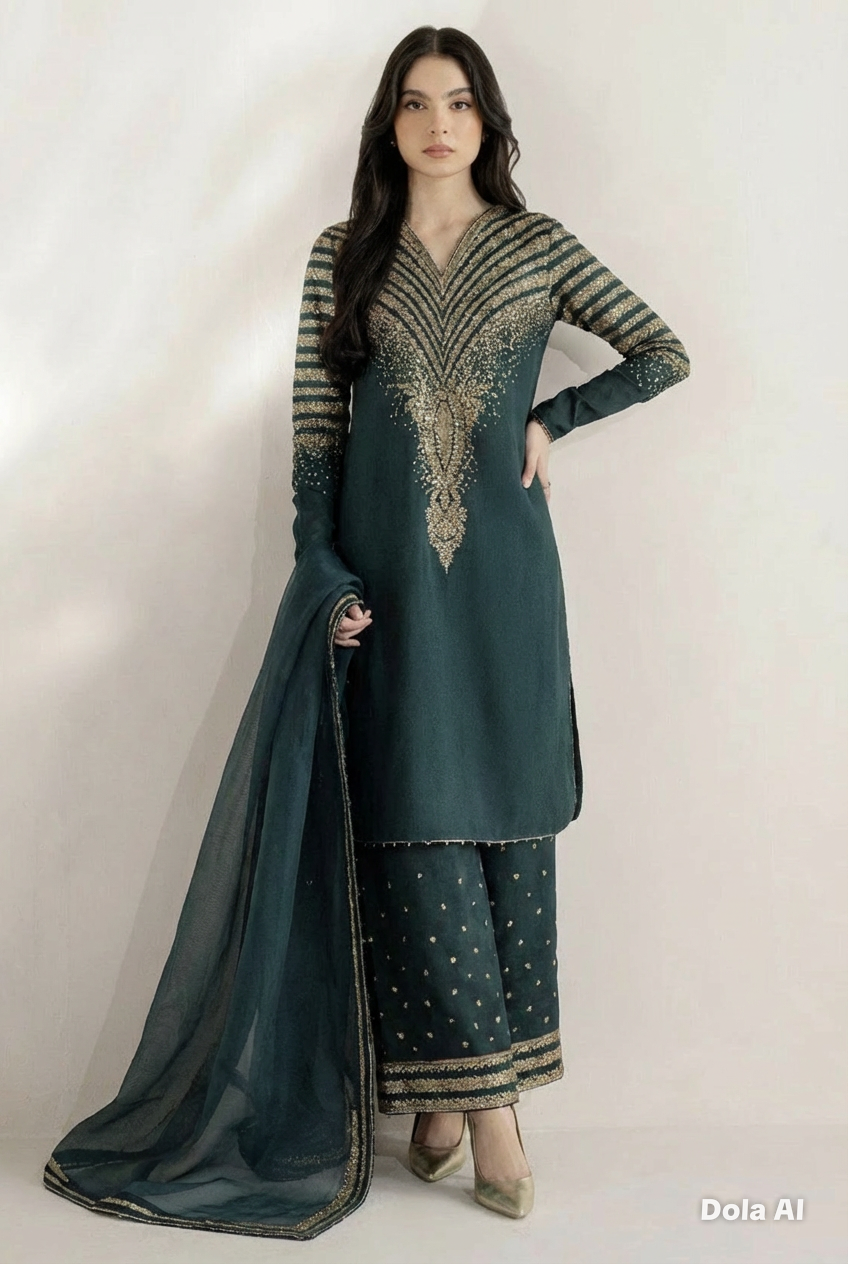 Raw Silk 3 Piece Suit Green