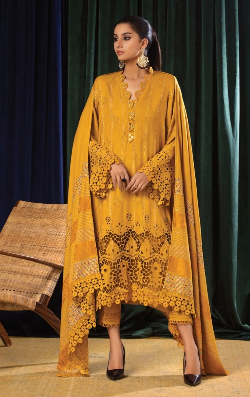 Tehzeeb Winter Unstitched Leather Peach Fabric