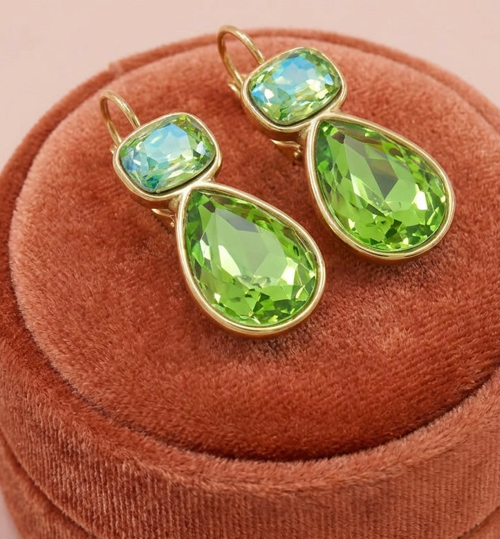 Zircon Pear Drop Gold Plated Earrings Lime