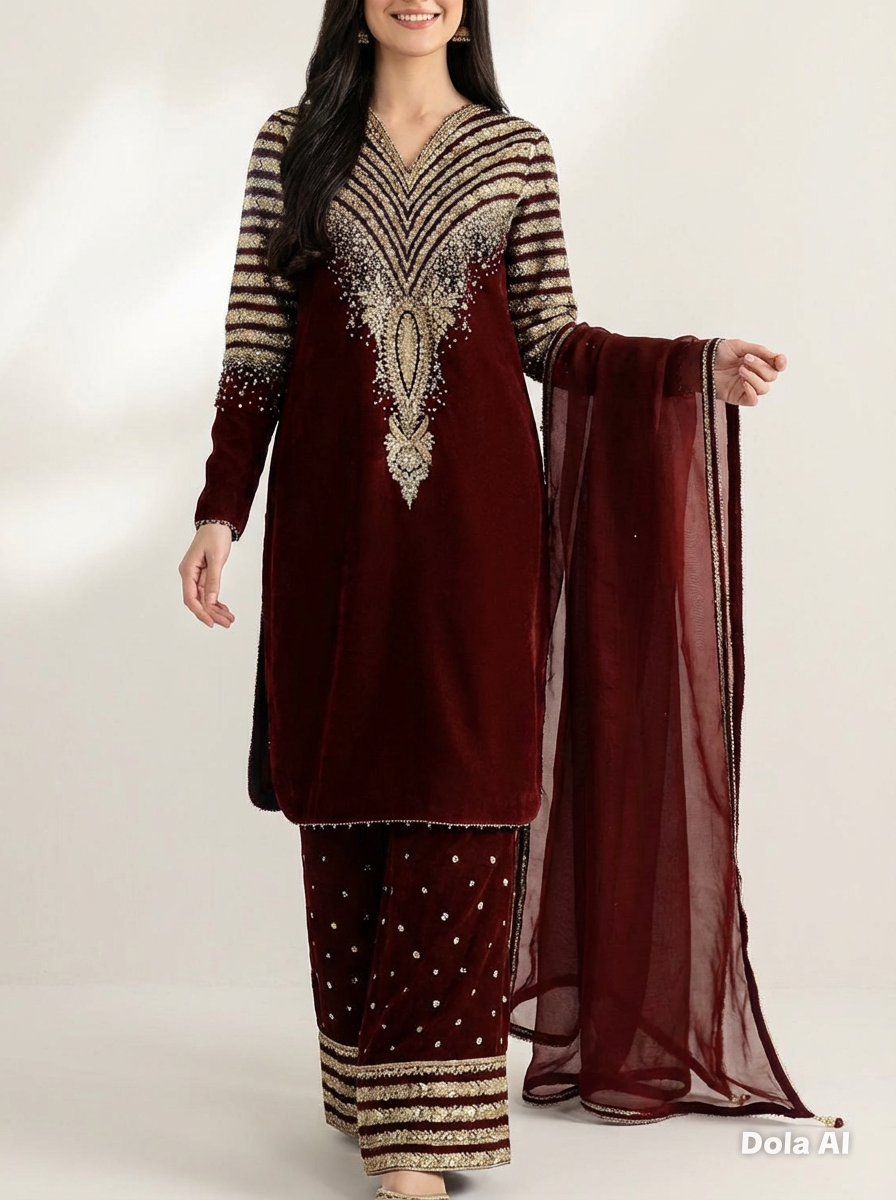 Raw Silk 3 Piece Suit Maroon