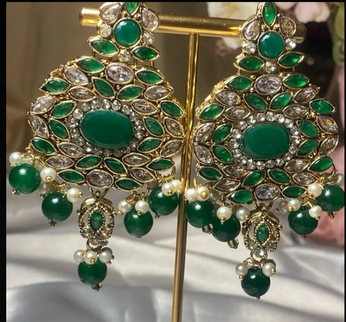 Nisa Polki Earrings In Gold Finish