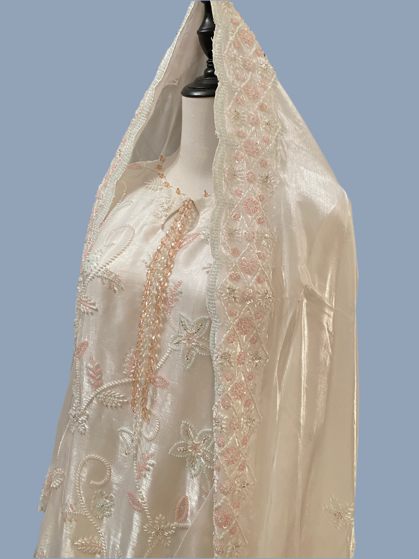 White Korean Silk & Cutdana Sharara Suit