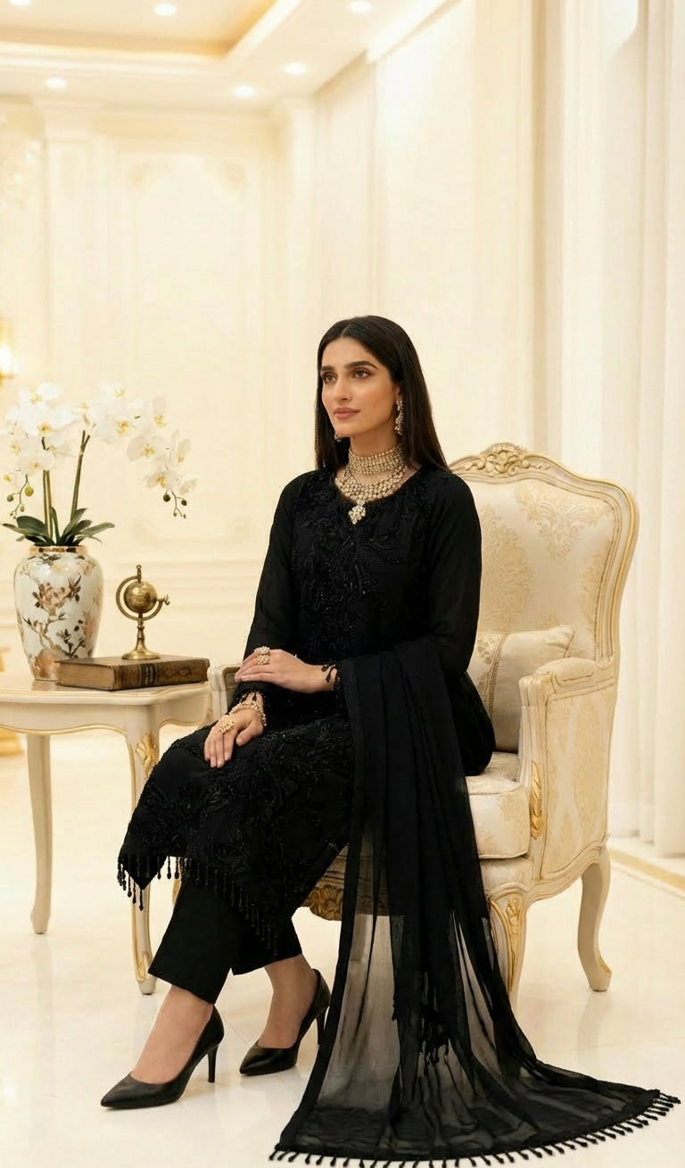 Net Cutdana Suit Black on Black