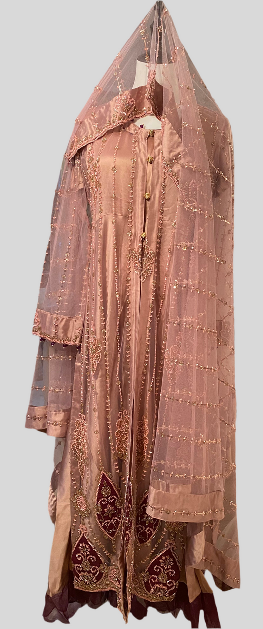 Dusky Mauve 4 Piece Cutdana Net Outfit
