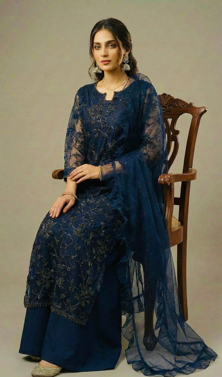 Cutdana Sharara Suit Navy