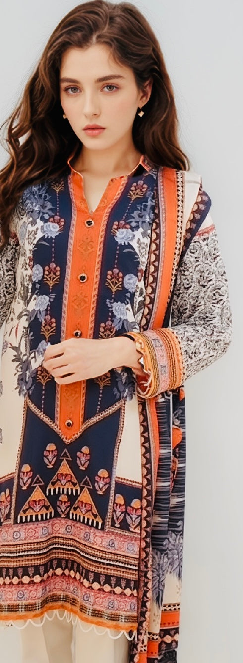 Gul Ahmed Linen 3 Piece Suit Peach