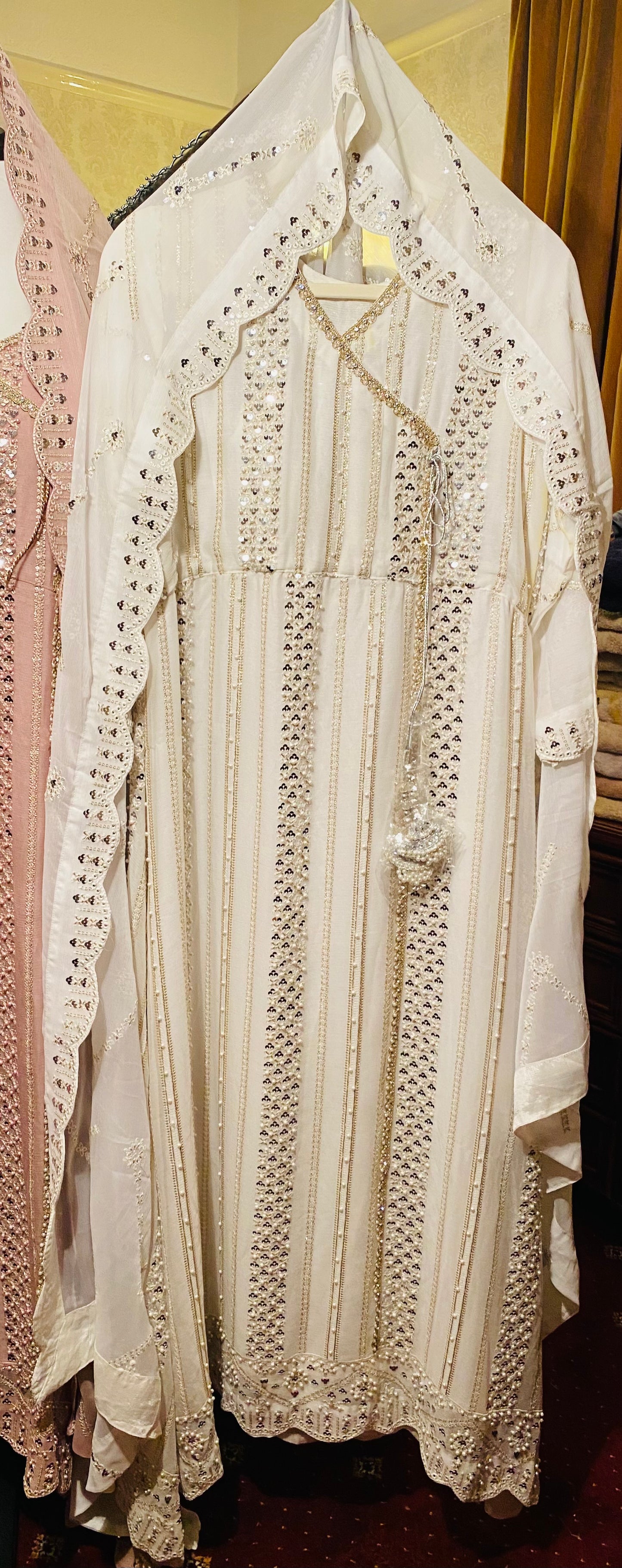 Angrakha Design Outfit in Pure Chiffon White