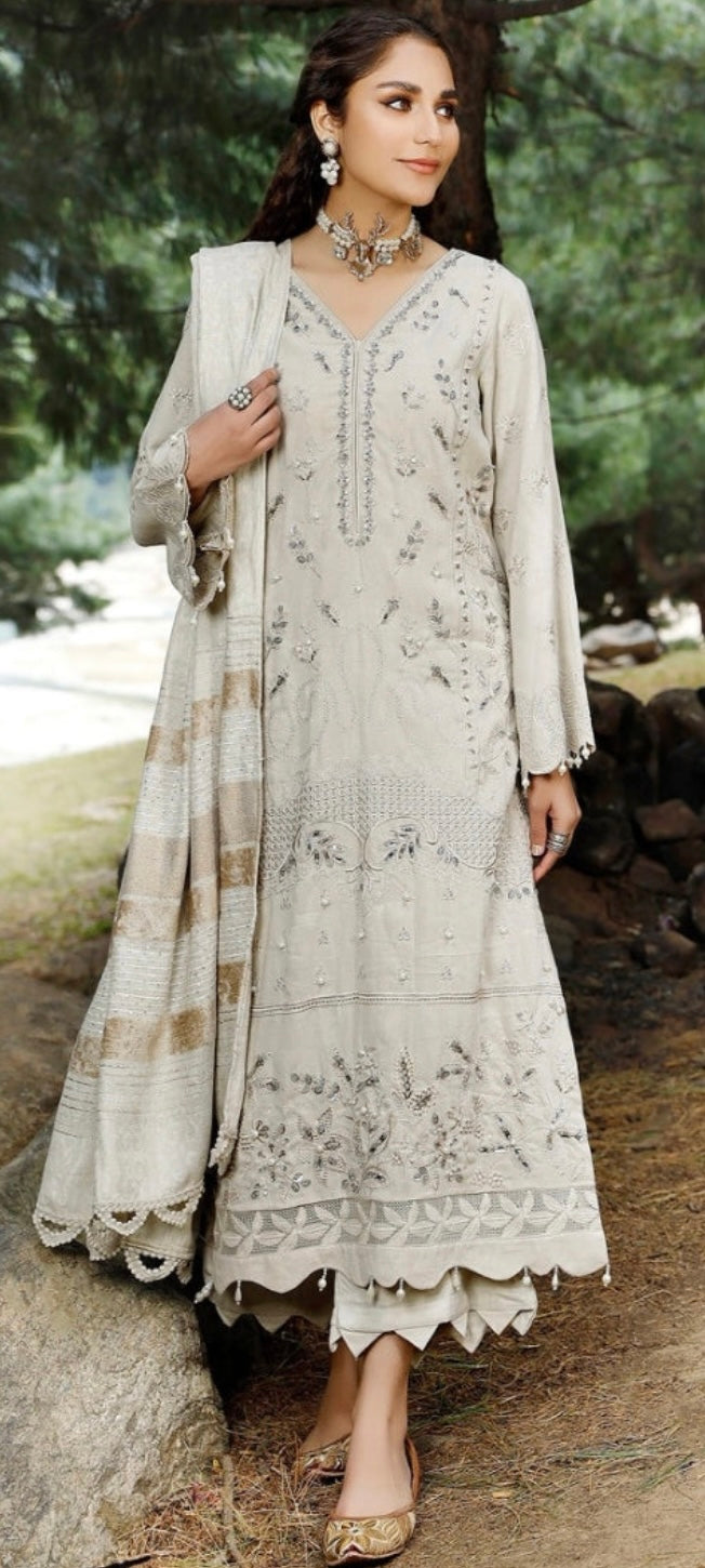Tehzeeb Winter Unstitched Leather Peach Fabric