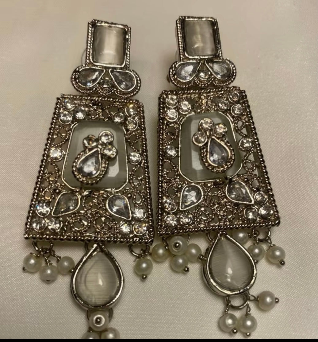 Ayesha Earrings in Silver Finish