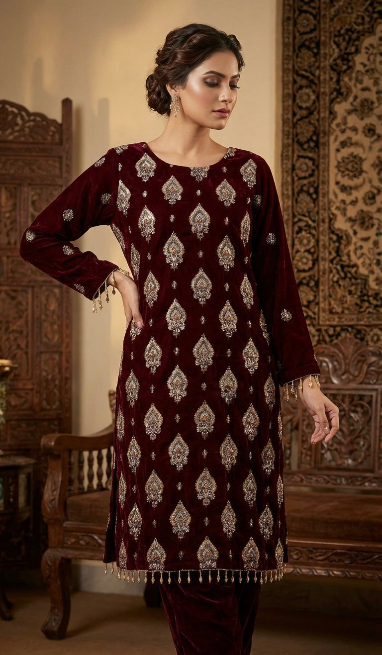 Velvet Suit with Shawl
