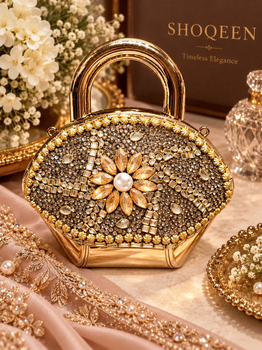 Crystal Flower Clutch Gold