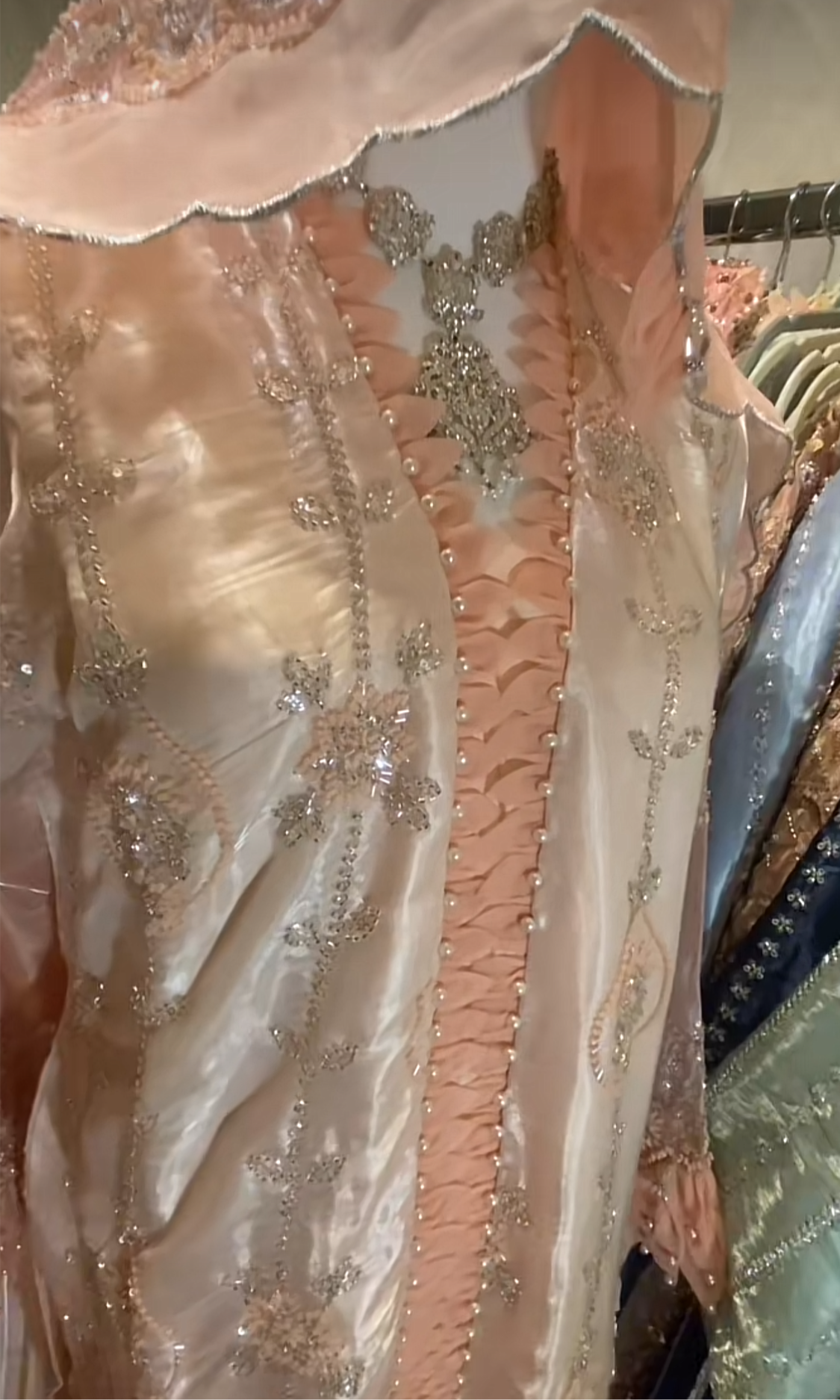 Korean Silk with Heavy Glass  Cutdana Ombré Peach/Pink