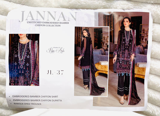 Unstitched JANNAN Chiffon Suit by Riyaz Arts Black