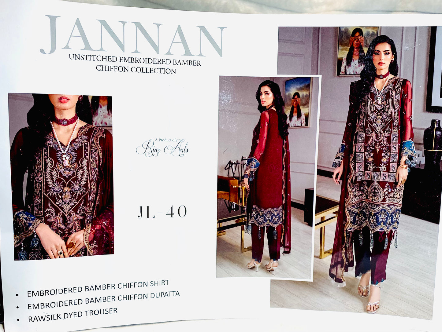 Unstitched JANNAN Chiffon Suit by Riyaz ArtsPlum