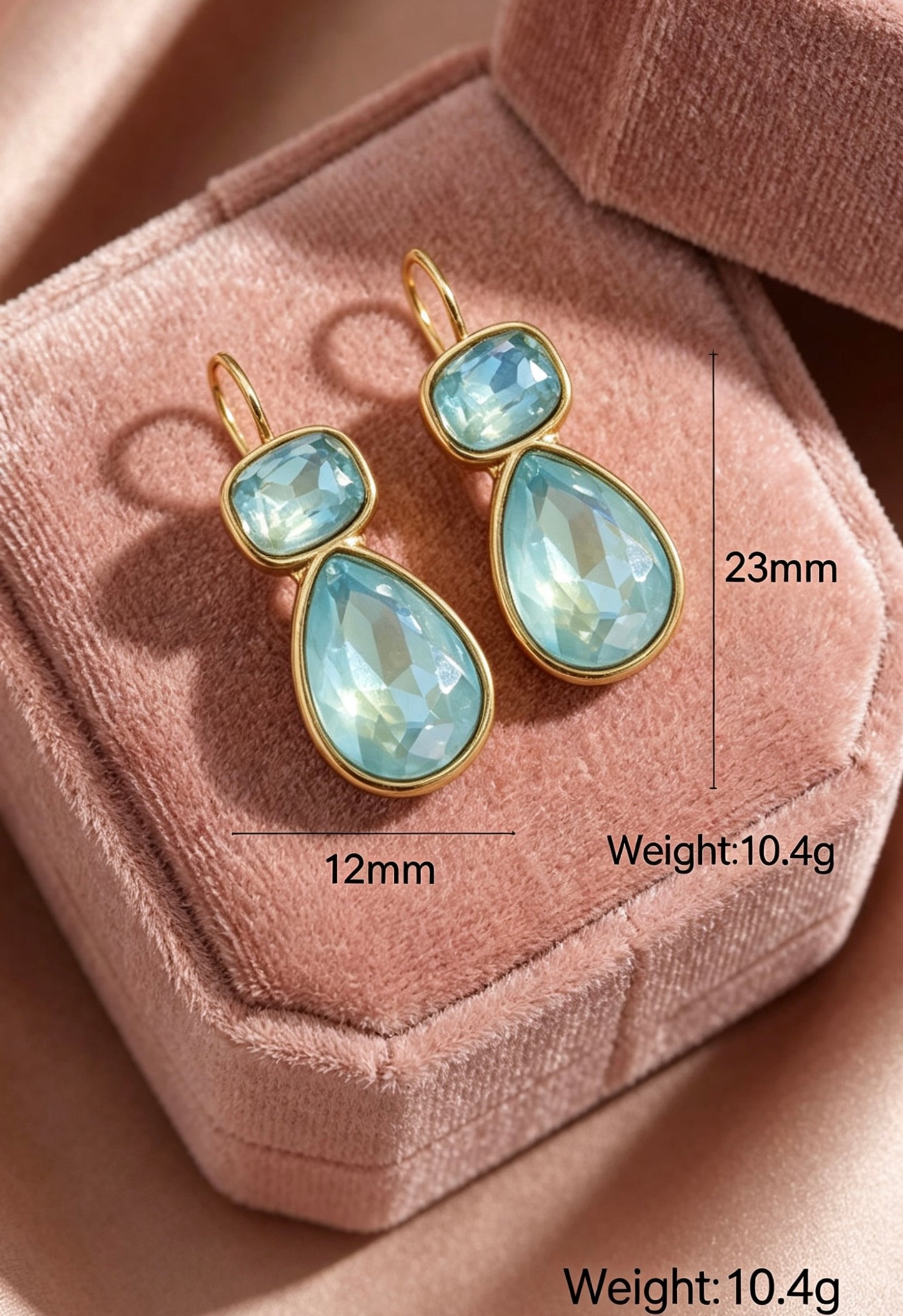 Zircon Pear Drop Gold Plated Earrings Aqua