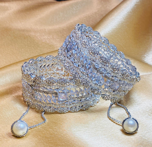 Silver & Clear Stonework Openable  Kare/ Bangle Set of 2