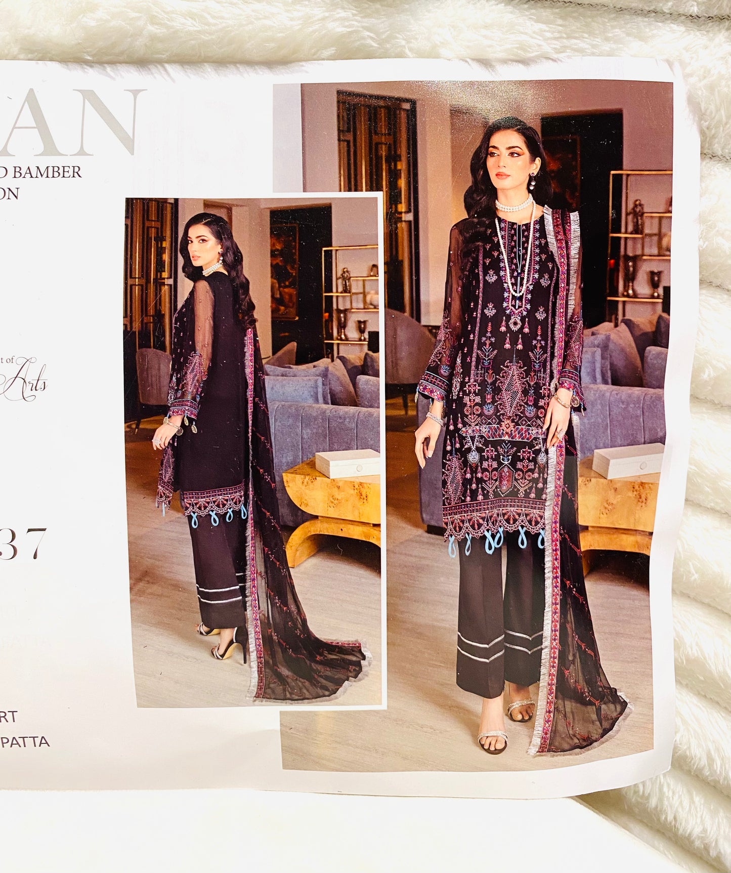 Unstitched JANNAN Chiffon Suit by Riyaz Arts Black