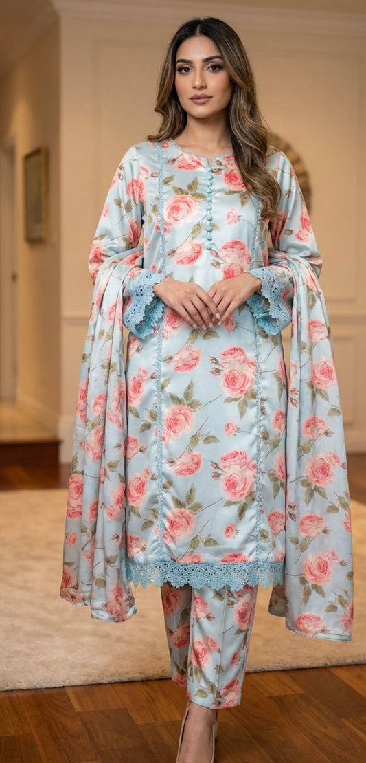 Silk Suit Rose Blue