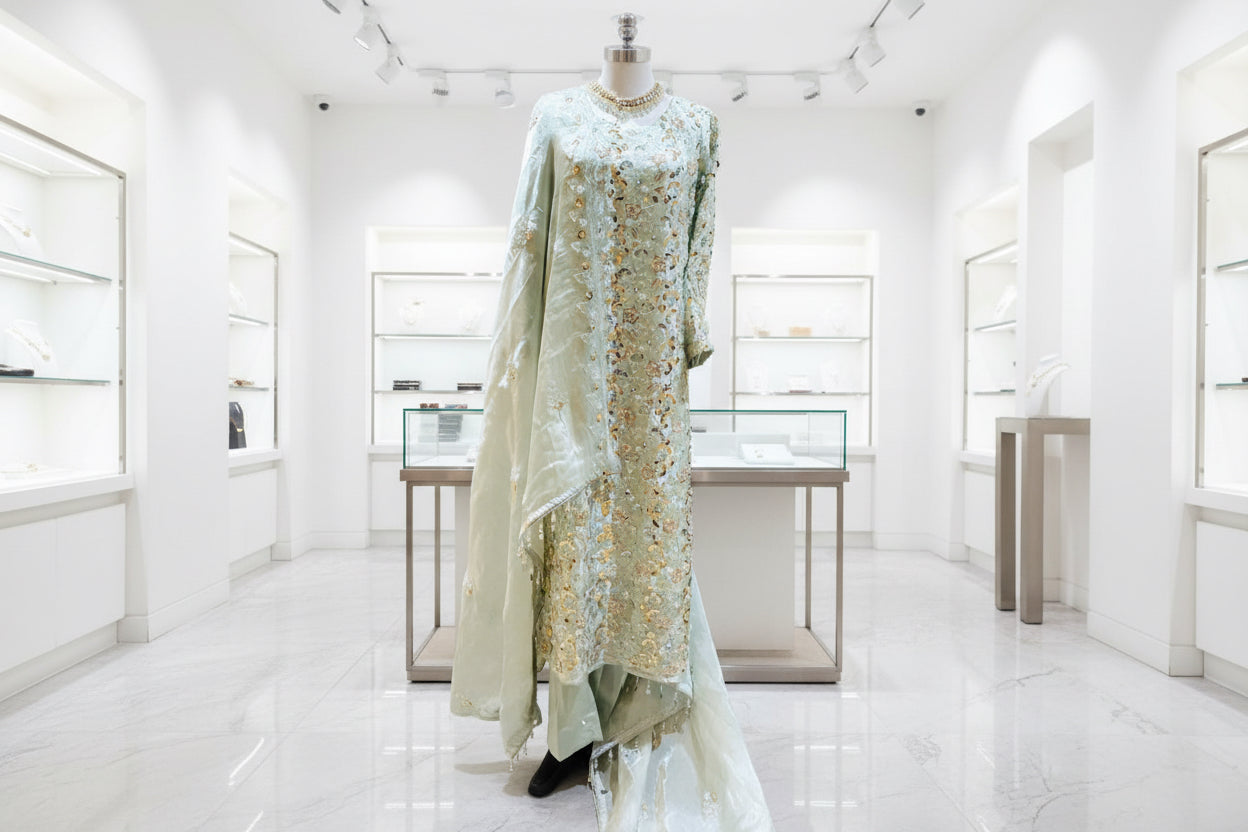 Korean Silk Cutdana 3 Piece Suit Mint