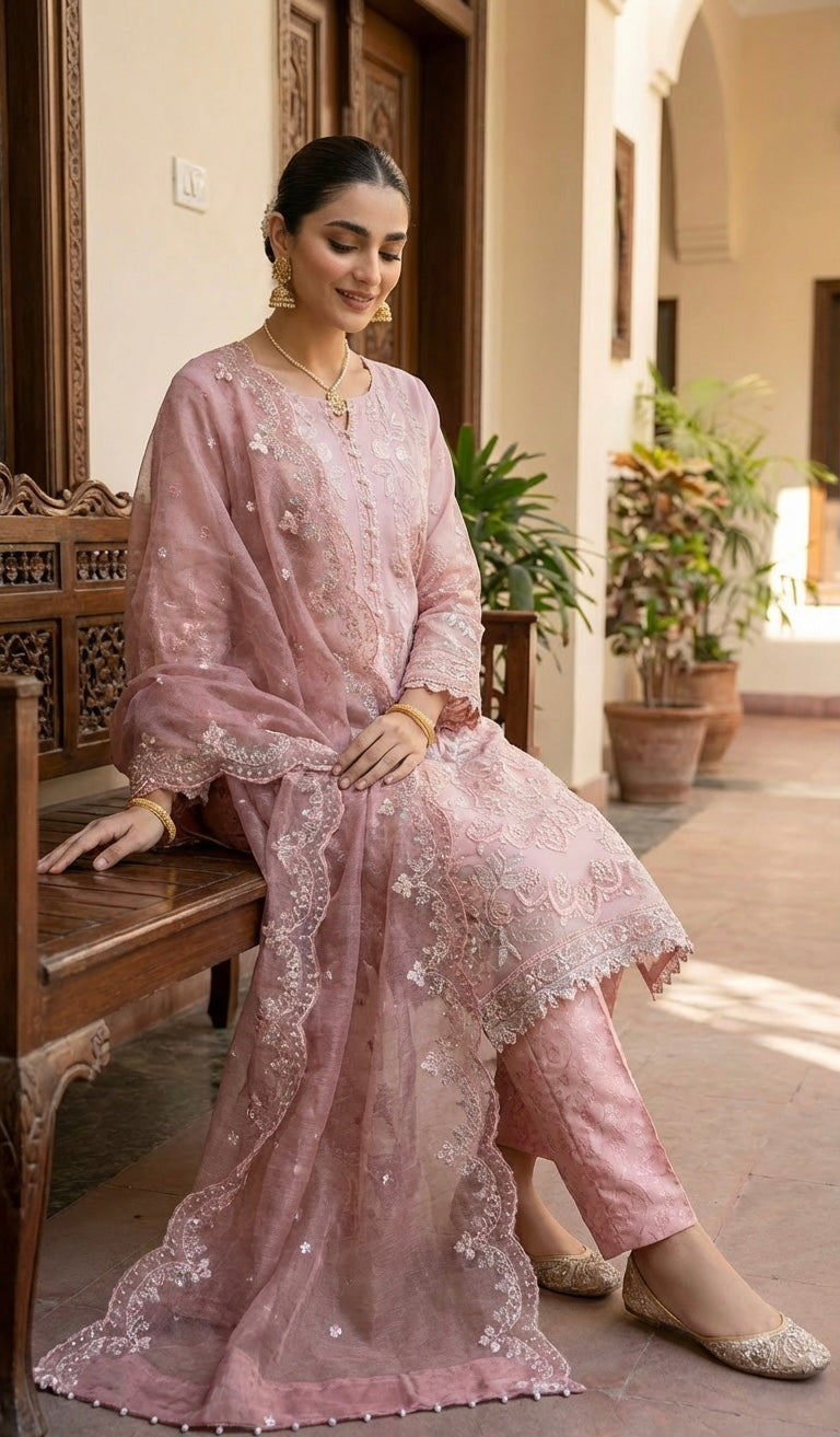 Tawakkal Pink Chiffon Suit