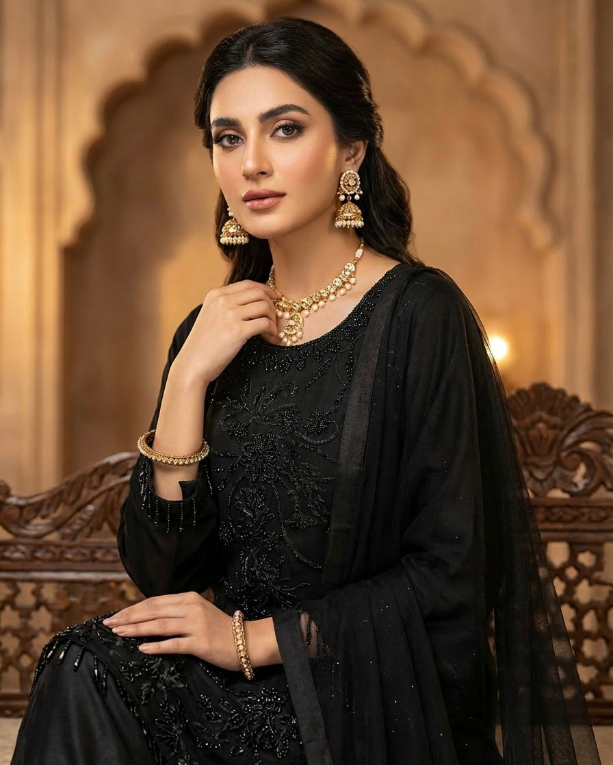 Net Cutdana Suit Black on Black