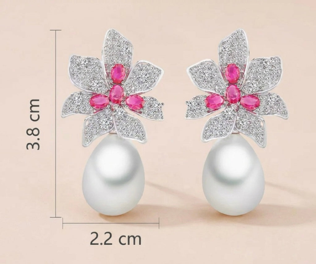 Pearl Drop Pink Zircon Earrings