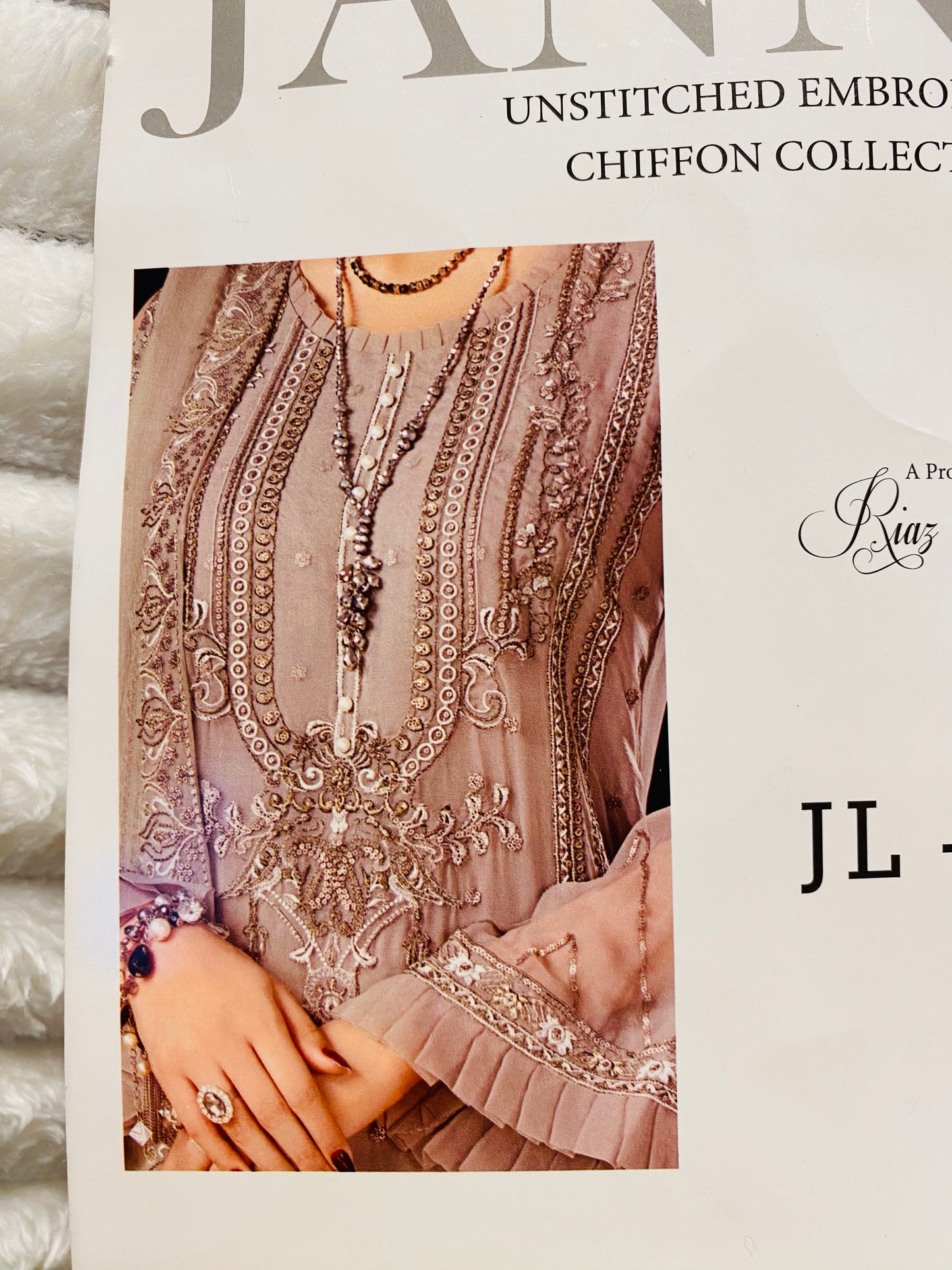 Unstitched JANNAN Embroidered Chiffon Suit by Riyaz Arts Grey