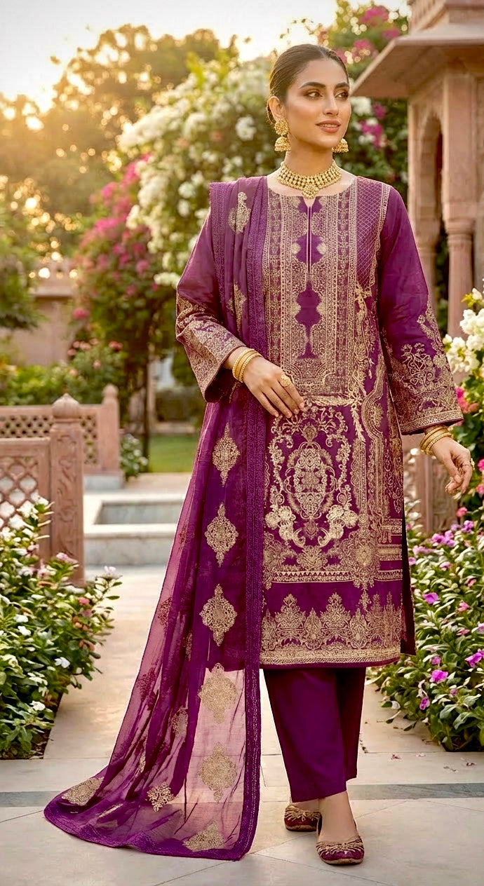 Johra Lawn Antique Gold Embroidery by