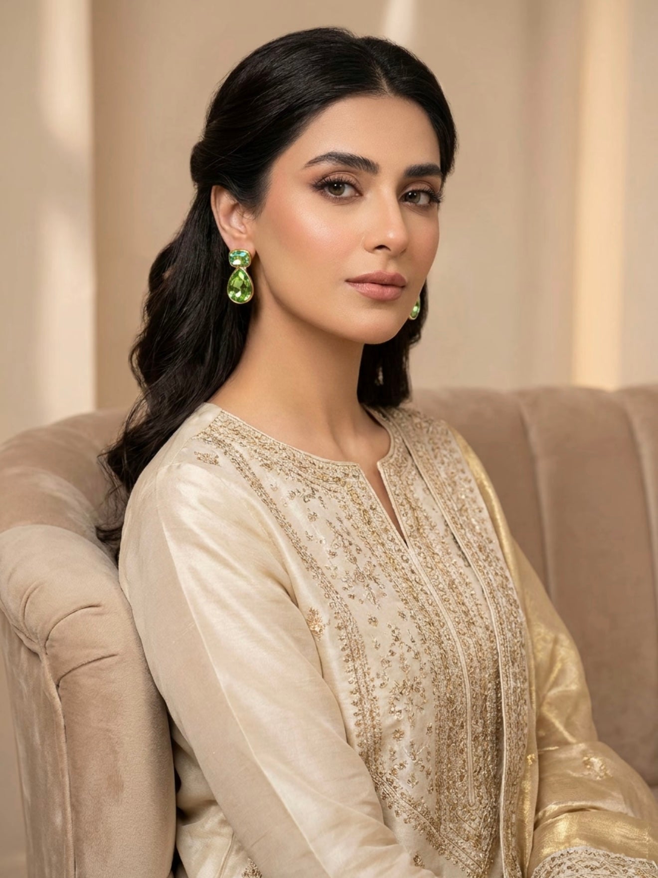 Green Zircon Drop Earrings