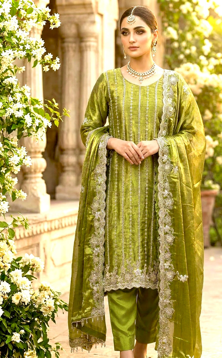 Olive Korean Silk Cutdana