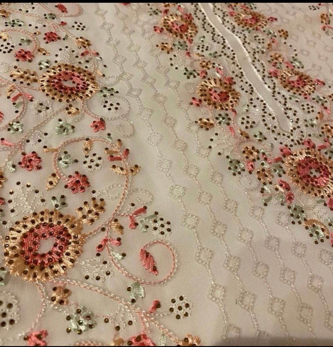 White 3 Piece Chiffon Suit