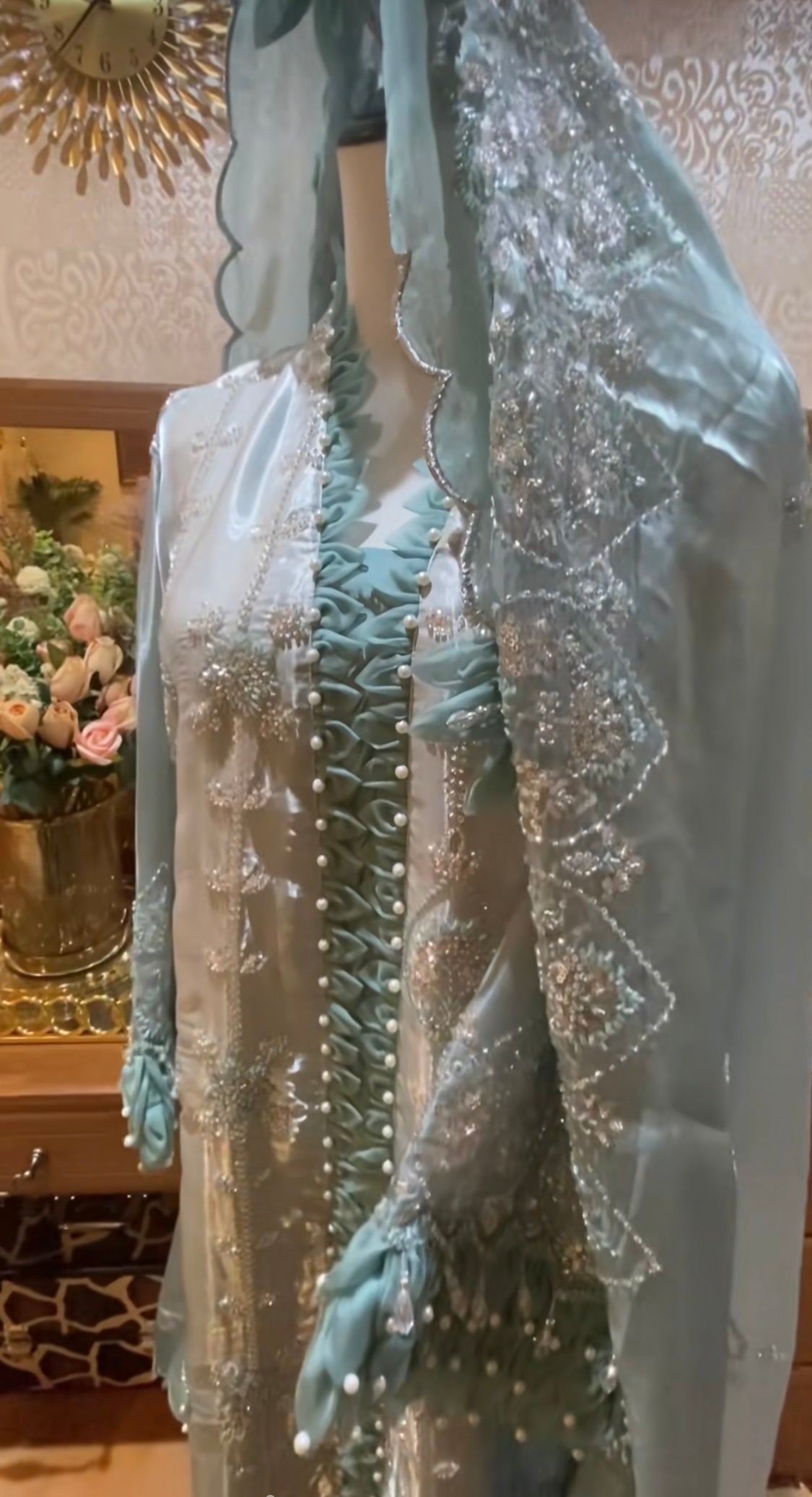 Korean Silk with Glass Cutdana Ombré Blue