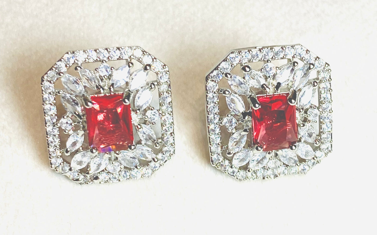 AD Princess Cut Pink & Silver Earrings
