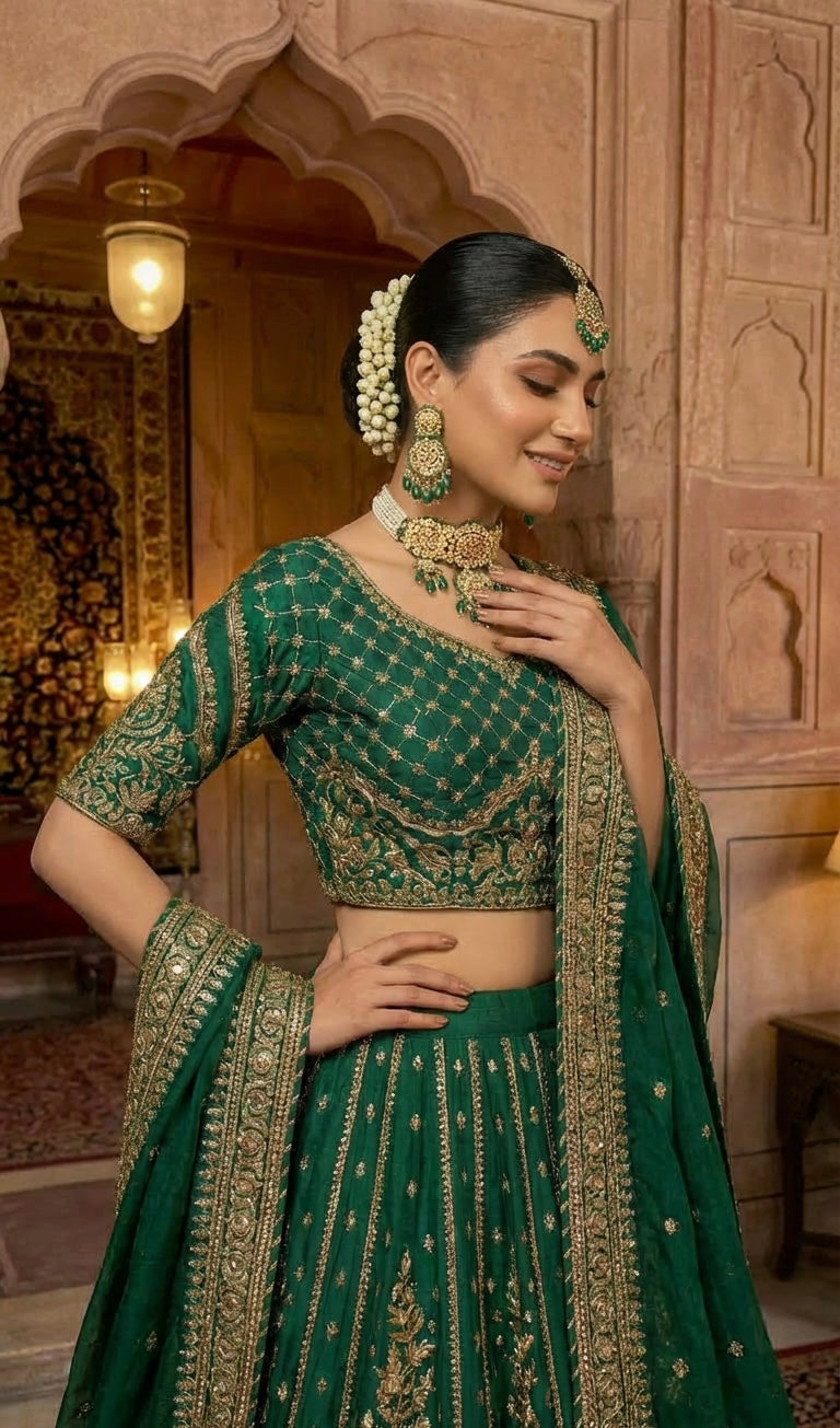 Gold Plated 2 Piece Kundan Set Green