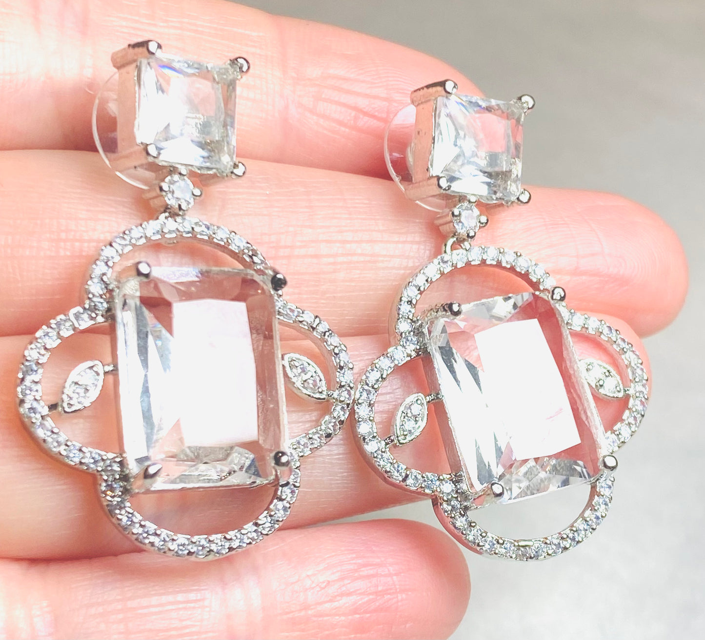 AD Clear Stone Square Earrings