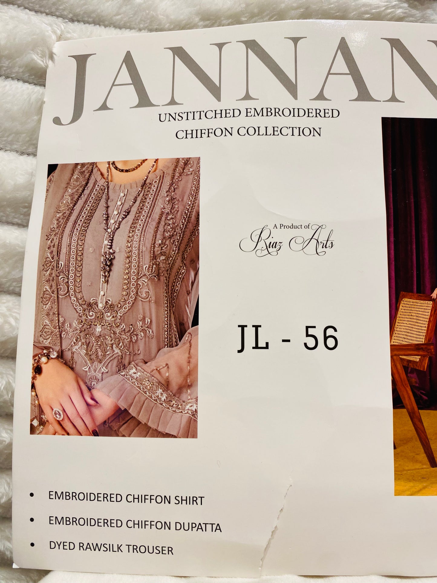 Unstitched JANNAN Embroidered Chiffon Suit by Riyaz Arts Grey