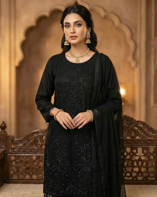 Net Cutdana Suit Black on Black