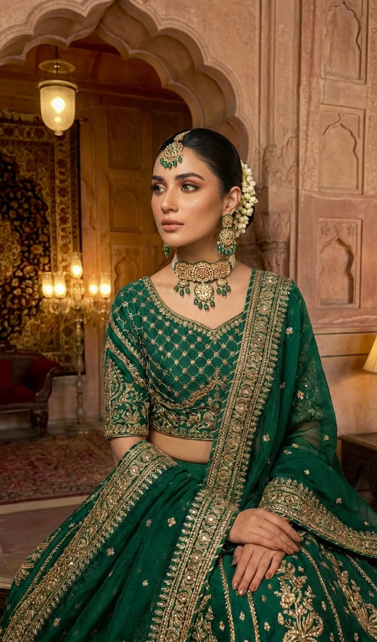 Gold Plated 2 Piece Kundan Set Green