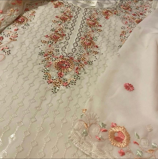 White 3 Piece Chiffon Suit