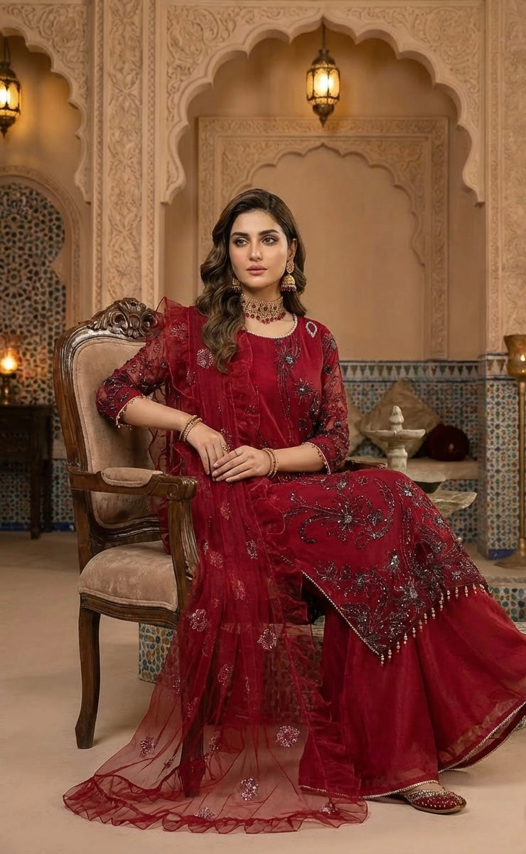 Sharara Suit Red