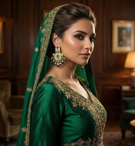 Kundan Earrings Green