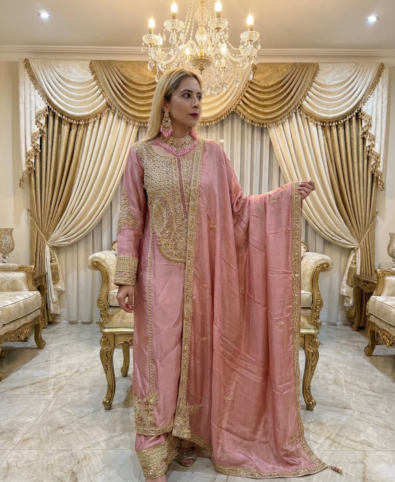 Pink Hand Embroidere Silk