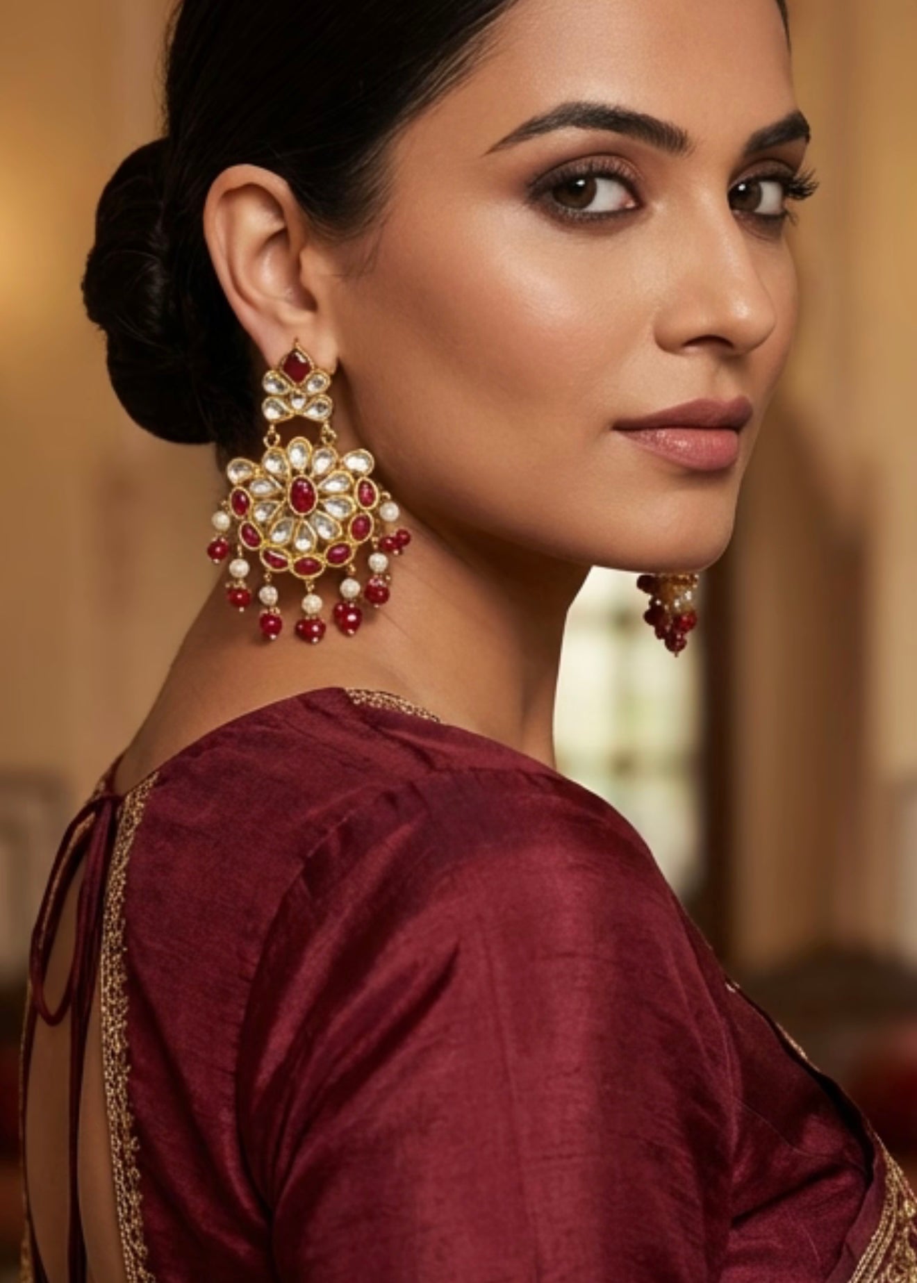 Kundan Earrings Red