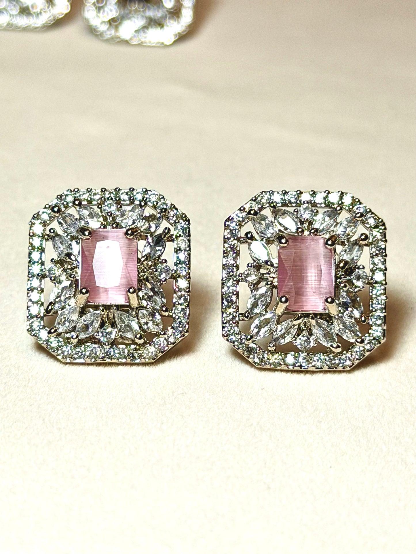 AD Square Crystal Stud Earrings