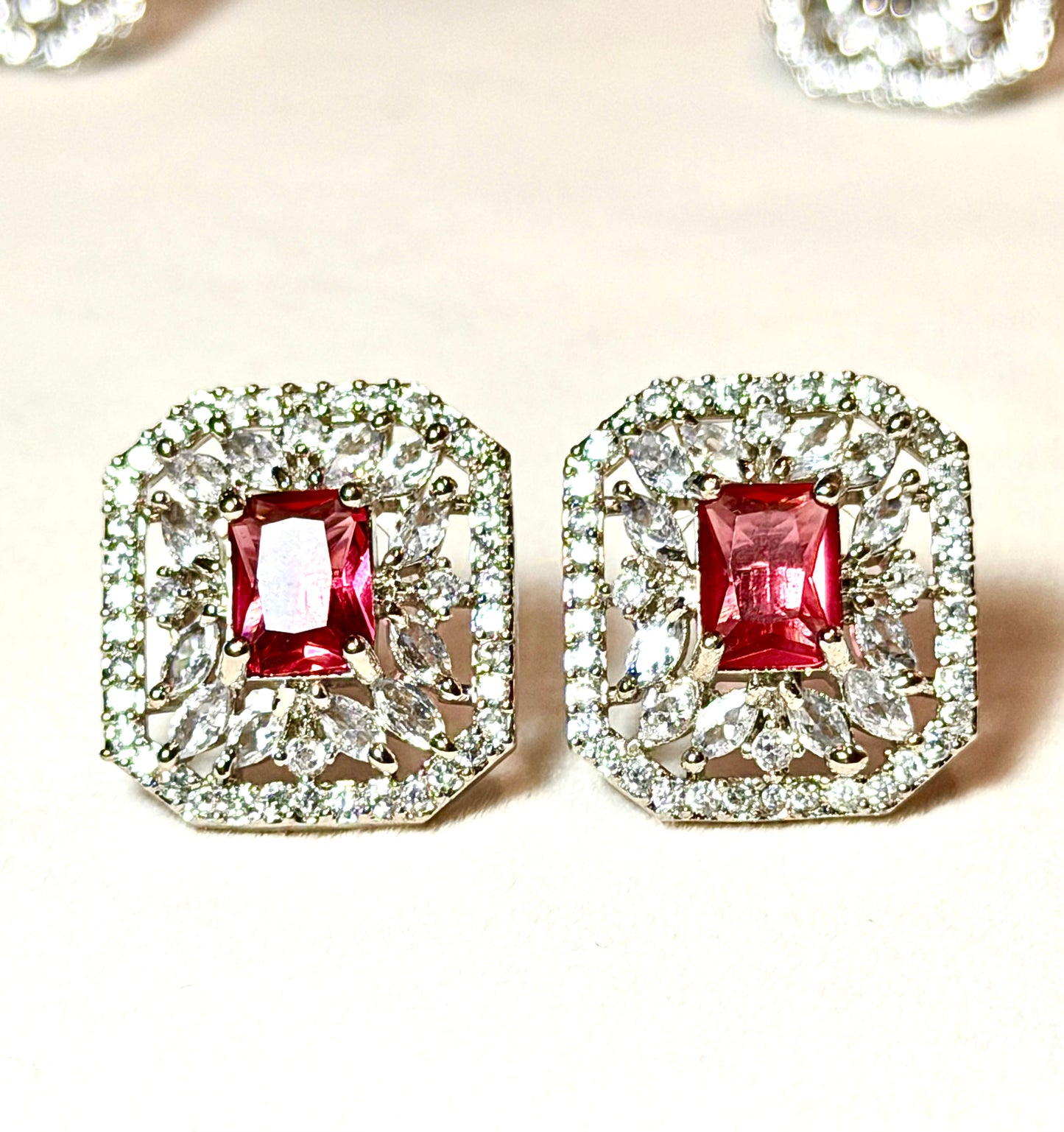 AD Square Crystal Stud Earrings